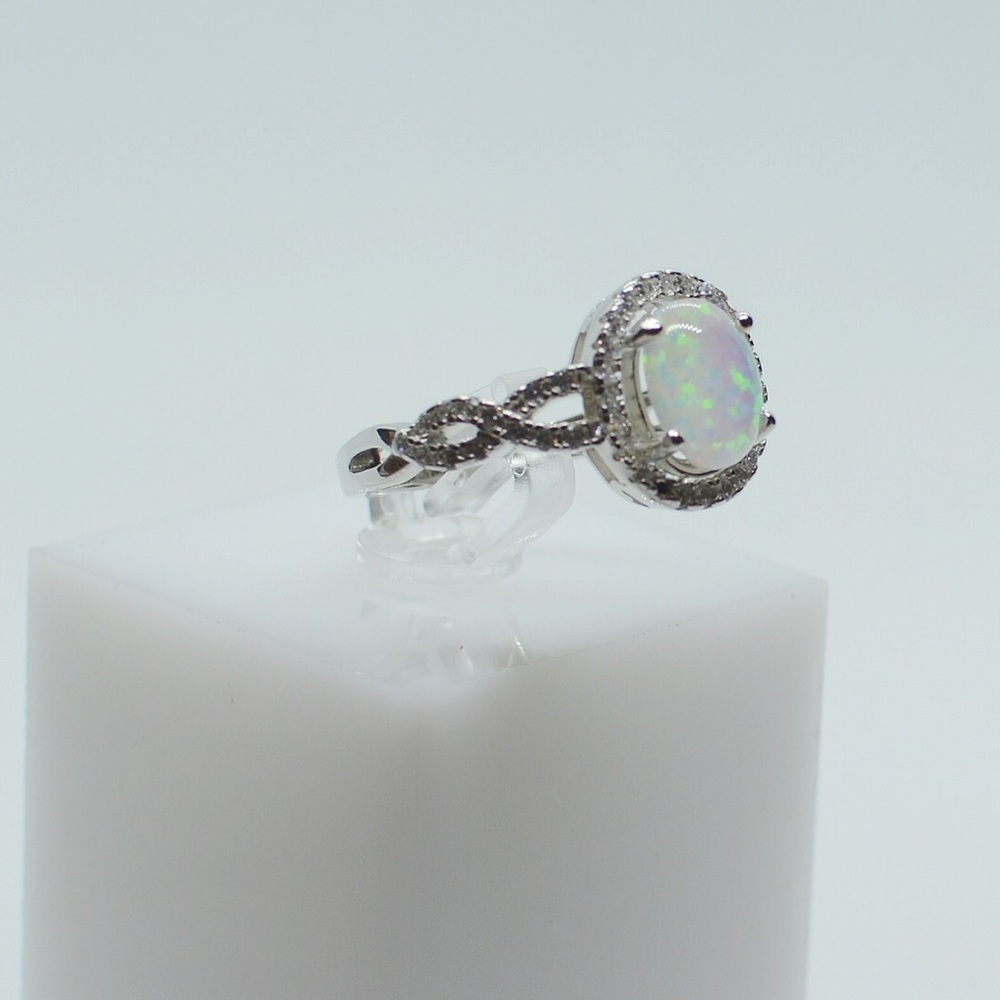 925 Sterling Silver Filigree Style White Opal Ring - Picture 2 of 4